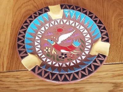 Buy Colourful 6  Bird Red Clay Ashtray, Handmade By Neofitou Keramik, Rhodes, Greece • 8£