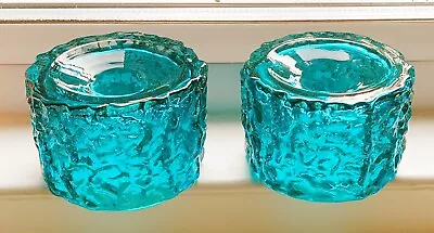 Buy Whitefriars Bark Textured Candle Holders In Kingfisher Blue Pattern No. 9733 • 40£