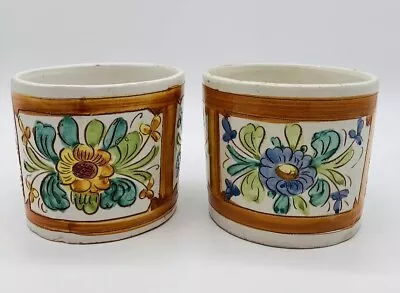 Buy Majolica Plant Pot Pottery Ceramic Floral Flowers Italian Pair X2 Sgraffito Vtg • 29.99£