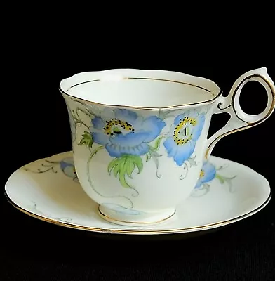 Buy Vintage Blue POPPY Radfords Fenton Bone China Teacup-Saucer Set Made In England • 27.76£
