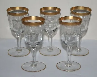 Buy Antique French Crystal Needle Etched Cordial Sherry Stemware Glass Gold Rim LOT • 330.49£