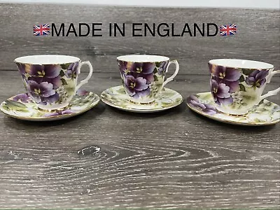 Buy Duchess Fine Bone China Tea Cup & Saucer Pansies Gold Trim England ~Set Of 3 • 95.09£