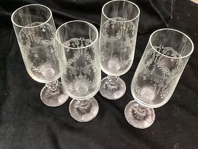 Buy 4 Vintage Czech Bohemian Cascade Etched Blown Crystal Champagne Flute Wine Glass • 26.56£
