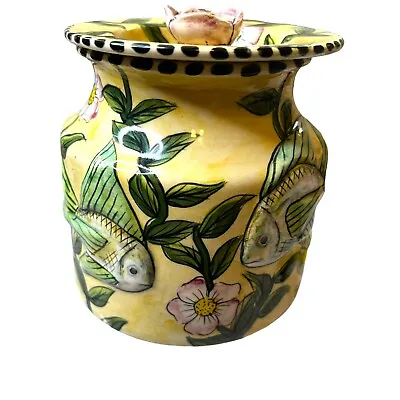 Buy Tropical Fish Floral Yellow Flat Lidded Jar Zimbabwe Water Berry Signed African • 28.46£