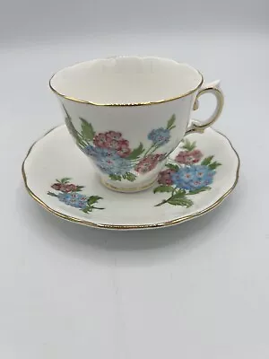 Buy Royal Vale Bone China Teacup & Saucer Made In England Blue & Pink Flowers EUC • 14.34£