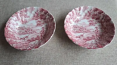 Buy Myott “The Hunter” Pattern Small Desert Dishes/Bowls X 2 Red/White Vintage China • 6.49£