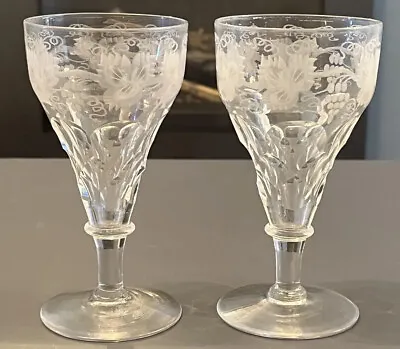 Buy Pair Of Victorian Etched Wine Glasses • 45£