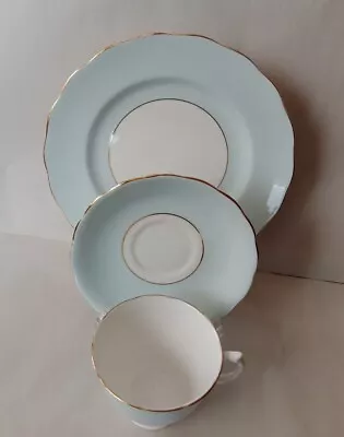 Buy Vintage Baby Blue Colclough Bone China Tea Cup Saucer & Luncheon Plate Set • 37.01£