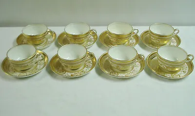 Buy 8 George Jones England China 19197 Tea Cups Saucers Gold Flowers Bands Teacup • 86.73£