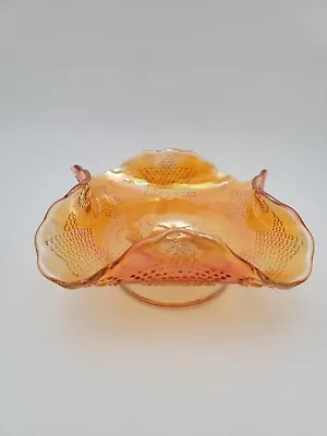 Buy Vintage Fenton Beaded Stars Pattern Crimped Marigold Carnival Glass Bowl Ruffled • 19.17£