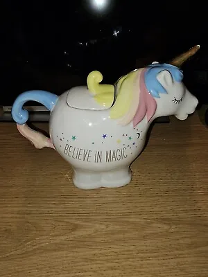Buy George Home Unicorn Shaped Novelty Teapot Tea Pot White Stoneware Rainbow #EL2# • 13.99£