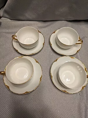 Buy Vintage Bavaria Thomas White And Gold Tea Cup & Saucer Set Of 4 Cups And Plates • 23.86£