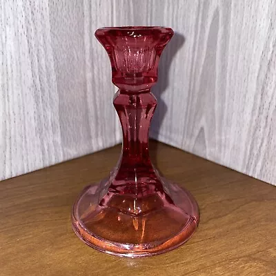 Buy Vintage Pink Pressed Glass Candlestick Holder 4.5 Inches 3.25 Inch Base • 13.27£