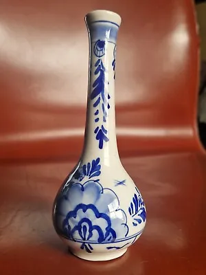 Buy Delft Blue And White Pottery Hand Painted  Long Single Flower Vase • 4£