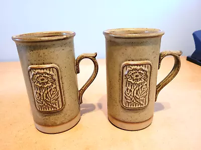 Buy Tremar Studio Pottery 2 X Tall Mugs With Embossed Floral Sprig. Excellent Cond. • 5.99£