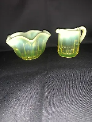 Buy Victorian Pearline Davidson Lady Caroline Uranium Glass Small Jug & Fluted Bowl • 9.99£