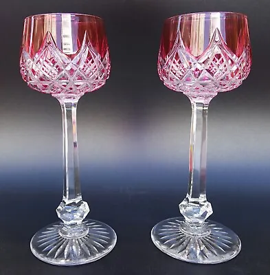 Buy PAIR FRENCH Baccarat COLBERT Red Ruby Cut Crystal Hoock Wine Glass • 1,019.48£