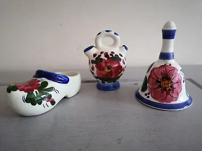 Buy 3 X Decorative Floral Portuguese Pottery Items Bell Clog & Double Spout Jug/Pot • 5£
