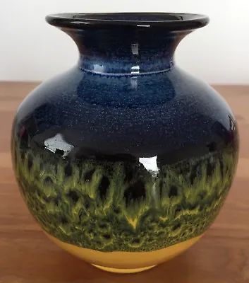 Buy Blue & Yellow Glazed Pottery Ceramic Vase Made In Crete, Greece 5” Tall • 9.99£