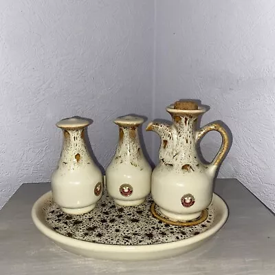 Buy 4 Part Vintage Cruet Condiment Set Presingoll Pottery Blonde Honeycomb Glaze • 12.99£