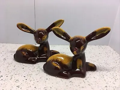 Buy Blue Mountain Pottery Deer Canada Yellow And Brown Drip Glaze Fawn Set Of 2! • 47.41£
