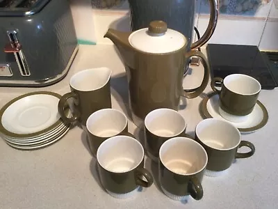 Buy Poole Pottery Set - Choisya - Vintage Coffee Set Pot Jug Cups Olive Khaki Green • 19.50£
