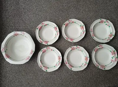 Buy Alfred Meakin Pink Floral Serving Bowl & 6 Dessert Bowls • 9£