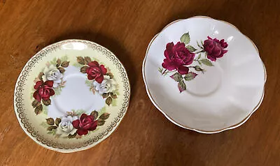 Buy Two Vintage Bone China Saucers - Roses Patterns - 1 Queen Anne Ridgway Potteries • 4.90£