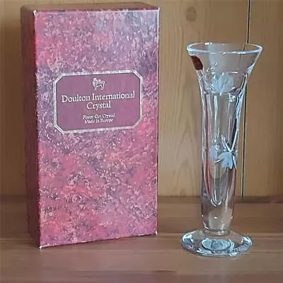 Buy Royal Doulton  Crystal Vase  With Etched Flowers 18 Cm Tall Boxed • 8.98£