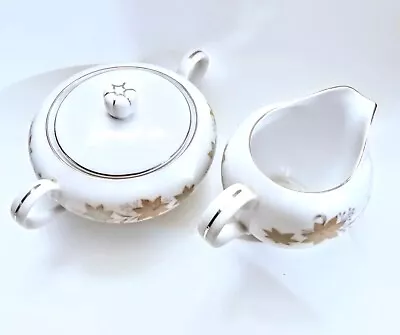 Buy Lovely Gayle Fine  China Creamer And Sugar Bowl With Maple Leaf And Silver Trim • 34.58£