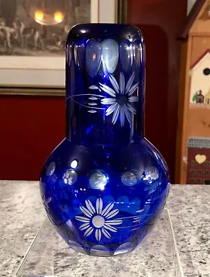Buy Vintage Bohemian Glass Cobalt Blue Cut To Clear - 2pc Guest Water Set Tumble Up • 62.43£