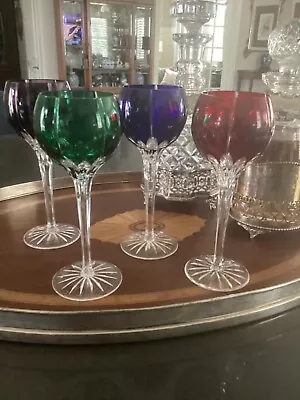 Buy AJKA Cut Crystal Glass Hock Wine Goblets Arabella Set Of 4 Blue Red Green Purple • 120.06£