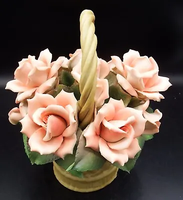 Buy Franklin Mint Capodimonte Coral Roses Basket MINT In Orig Box!! • 66.19£