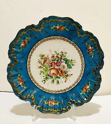 Buy Antique Sevres French Porcelain Cabinet Plate Jeweled Turquoise Plate 9” C1850 • 27.67£