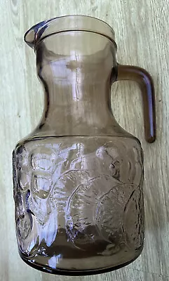 Buy Arcoroc Fleur Water Jug Pitcher Smoked Glass Vintage French 70s With Ice Spout  • 12.99£