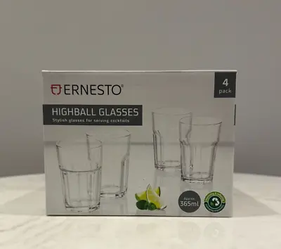 Buy 4 Piece Highball Drinking Glasses Tumblers Set Tall Long Water Juice 365ml * • 9.99£