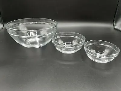 Buy Set Of 3 Vintage Glass Mixing Bowls With Band Edge Detail, Clear Glass Stackable • 8.16£