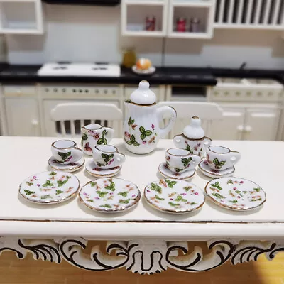 Buy 15PC 1:12 Scale Dolls House Miniatures Green Leaves Porcelain Tea Set Kitchen • 8.15£
