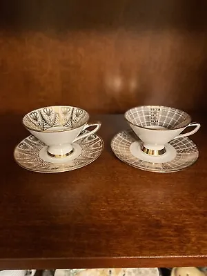 Buy Pair (2) Bavaria Winterling Gold Floral Footed Tea Cup Saucer Set MINT • 17.20£
