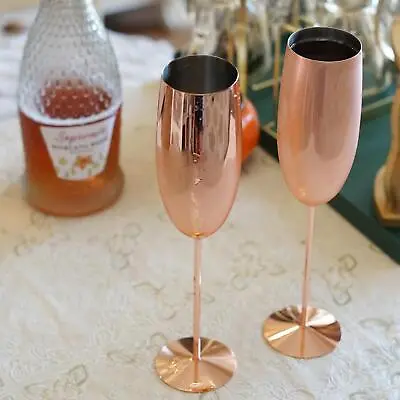 Buy Set Of 2 Copper Stainless Steel Prosecco Glasses Tall Champagne Drinks Flutes • 17.99£