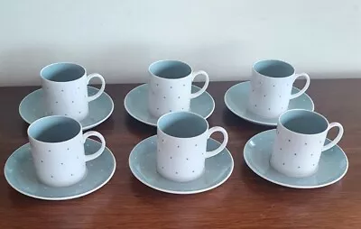 Buy Vintage Set Of Six Susie Cooper BLue & White Polka Dot Coffee Cups & Saucers • 91.88£