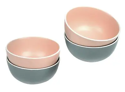 Buy Soup Bowls Set Of 4 Cereal Dessert Breakfast Stoneware Pink Grey White Rim 750ml • 18.99£
