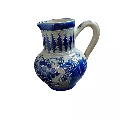 Buy Vintage Small Mini Decorative Blue White Hand Painted  Pottery Jug • 9.99£