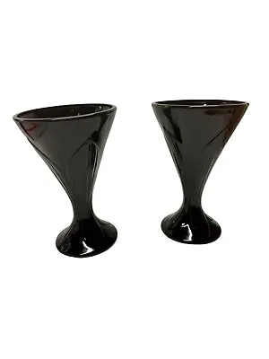Buy Black Amethyst Glass Pilsner Leaf Footed Goblet France Arcoroc Arcopal Set Of 2 • 16.80£