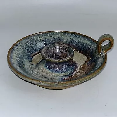 Buy Handmade Stoneware Blue/Brown Candle Holder, 13cm Wide • 12£