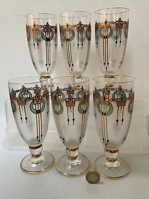 Buy Glassbor Czech Republic Art Nouveau Set Of 6 Stemmed  Glasses Superb • 249.99£