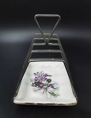 Buy Vintage Royal Winton Grimwades Ceramic & Chrome Toast Rack 'Sweet Violets' • 15.75£
