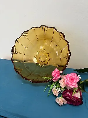 Buy Vintage Amber Coloured Pressed Glass Trifle Bowl, Retro Amber Depression Glass • 12£