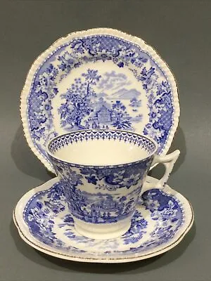 Buy Vintage Blue & White China Woods Ware “ Seaforth “ Tea Cup, Saucer & Plate Trio • 14.95£