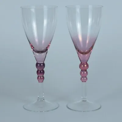 Buy Vintage Pair Of 8  Clear To Purple Ball Stem Wine Stemware Glasses • 3.75£